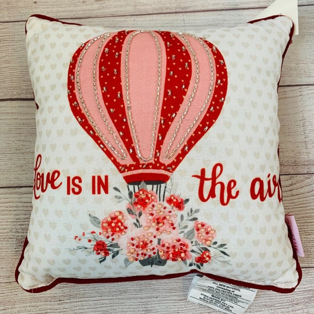 Bella Lux Throw Pillow with Hot Air Balloon and Beaded Details 12x12
